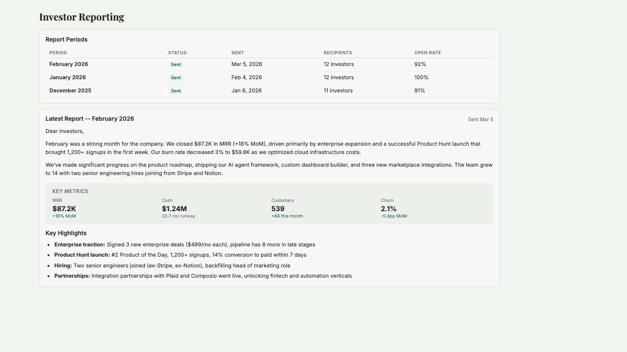 Investor Reporting screenshot